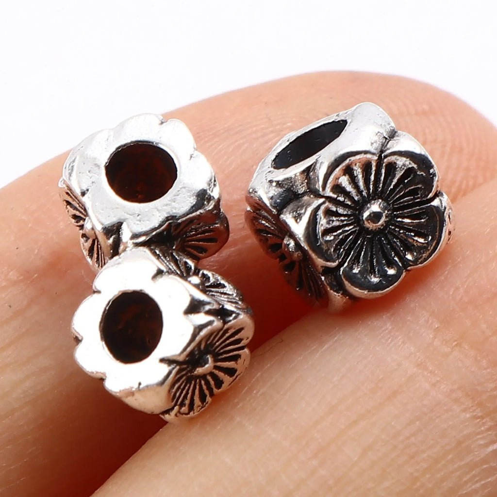 Vintage Flower Spacer Beads Antique Silver Loose Beads DIY Jewelry Making
