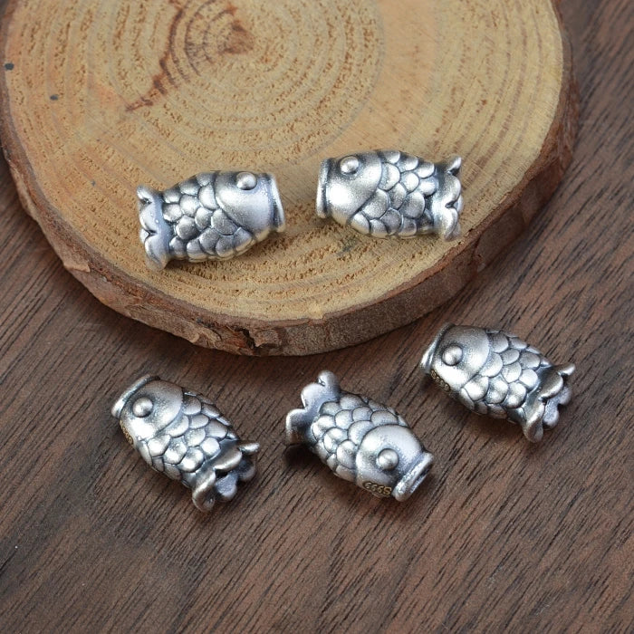 3D 999 Silver Fengshui Fish Symbol Beads DIY Bracelet Beads