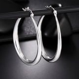 925 Sterling Silver Hoop Earrings Smooth Circle Design Women Wedding Jewelry