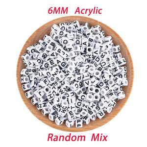 100-500Pcs 6MM Cube Letter Acrylic Beads Round Letter Jewelry Making DIY