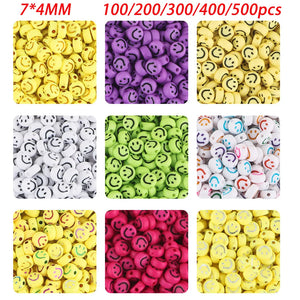 100-500Pcs 7*4MM Acrylic Smiley Face Beads DIY Jewelry Making Spacer