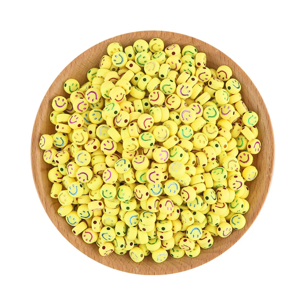 100-500Pcs 7*4MM Acrylic Smiley Face Beads DIY Jewelry Making Spacer