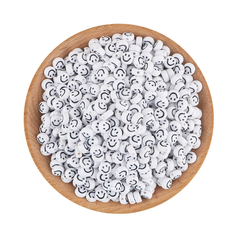 100-500Pcs 7*4MM Acrylic Smiley Face Beads DIY Jewelry Making Spacer