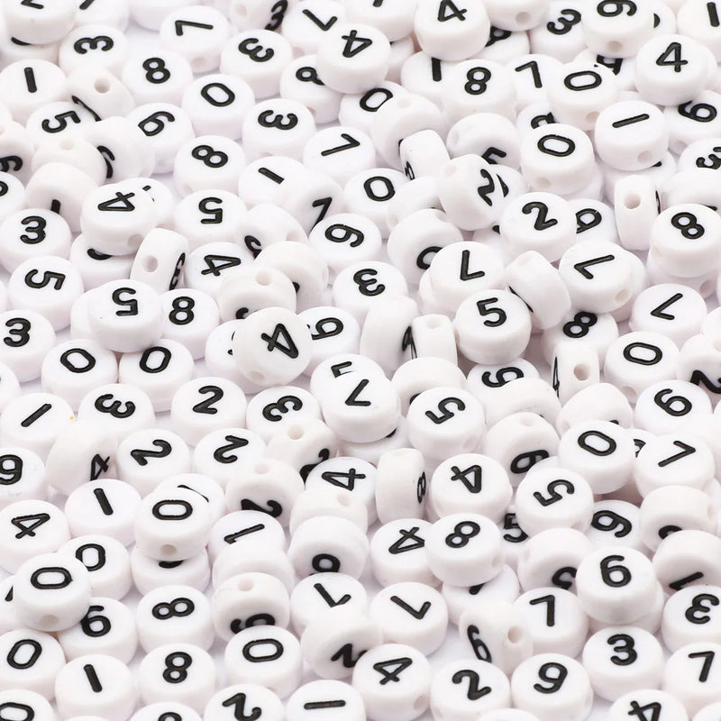 100-500pcs Mixed Digital Acrylic Beads Round Flat Spacer Number Beads