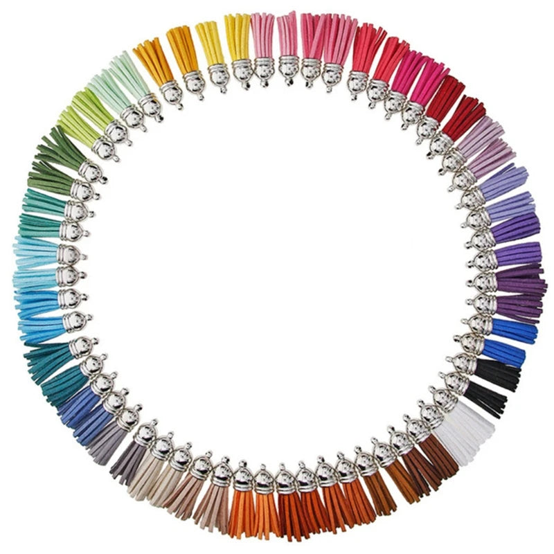 100/60 Leather Pendants with Fiber Fringe for Keychain Straps DIY