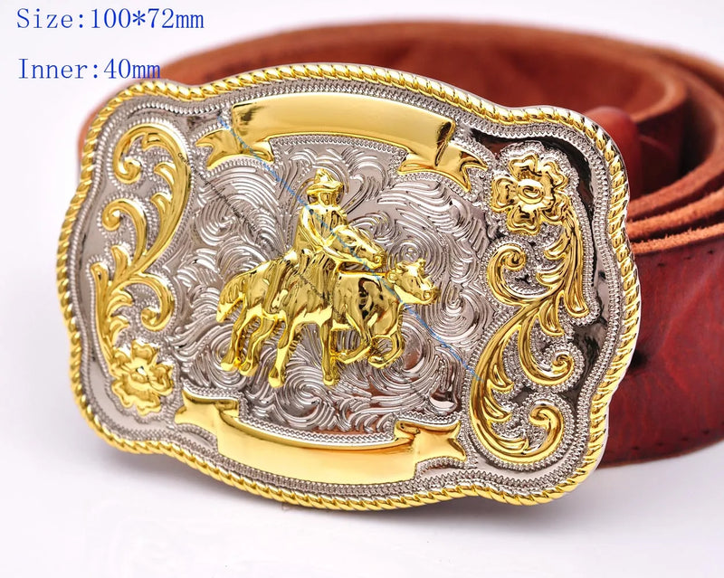 Texas Bull Ride Rodeo Cowboy Western Silver Belt Buckle for 40mm Strap