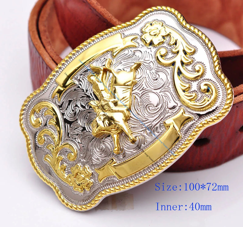 Men's Texas Bull Ride Rodeo Animal Leather Belt Buckle