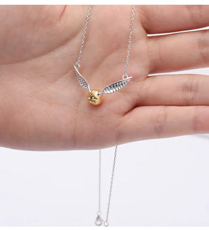 925 Silver Golden Snitch Pendant Necklace Deathly Hallows Wing Charm Quidditch
