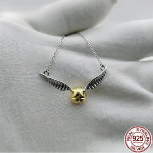 925 Silver Golden Snitch Pendant Necklace Deathly Hallows Wing Charm Quidditch