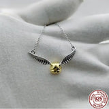 925 Silver Golden Snitch Pendant Necklace Deathly Hallows Wing Charm Quidditch