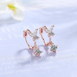 925 Silver CZ Butterfly Rose Hoop Earring Women Piercing Jewelry