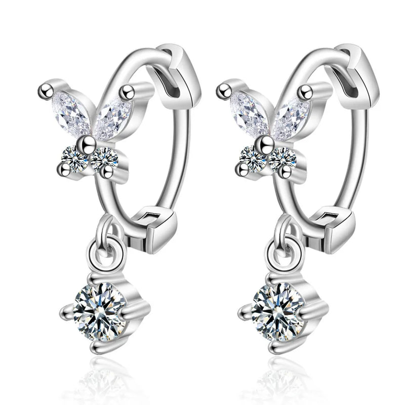 925 Silver CZ Butterfly Rose Hoop Earring Women Piercing Jewelry