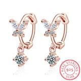 925 Silver CZ Butterfly Rose Hoop Earring Women Piercing Jewelry