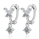 925 Silver CZ Butterfly Rose Hoop Earring Women Piercing Jewelry