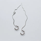 925 Sterling Silver Long Tassel Drop Earrings Ear Clip for Women