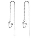 925 Sterling Silver Long Tassel Drop Earrings Ear Clip for Women