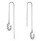 925 Sterling Silver Long Tassel Drop Earrings Ear Clip for Women