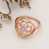 925 Silver Golden Love Earrings Necklace Rose Petal Ring Set