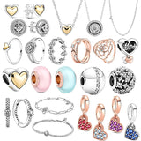 925 Silver Golden Love Earrings Necklace Rose Petal Ring Set