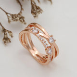 925 Silver Golden Love Earrings Necklace Rose Petal Ring Set
