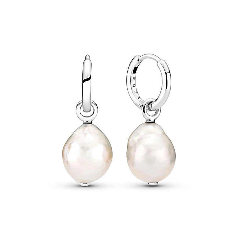 925 Silver Freshwater Pearl Hoop Earrings DIY Necklace Pendant