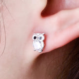 925 Silver Owl Zirconia Stud Earrings Women Girl Baby Pendientes