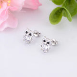 925 Silver Owl Zirconia Stud Earrings Women Girl Baby Pendientes