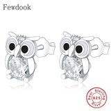 925 Silver Owl Zirconia Stud Earrings Women Girl Baby Pendientes