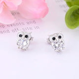 925 Silver Owl Zirconia Stud Earrings Women Girl Baby Pendientes