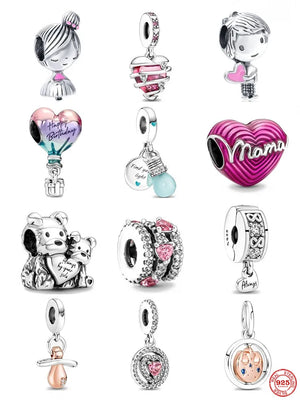 925 Silver Baby Pacifier Charms Pendant for Bracelets Heart Dangle