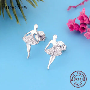 925 Silver Ballet Dancer CZ Stud Earrings for Women