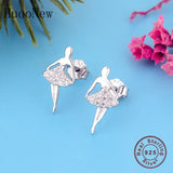 925 Silver Ballet Dancer CZ Stud Earrings for Women