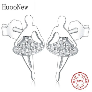925 Silver Ballet Dancer CZ Stud Earrings for Women