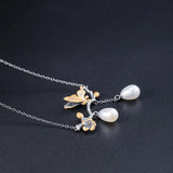 925 Silver Butterfly Tassel Pendant Necklace Chinese Style Pearl Flower Jewelry