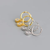 925 Silver Flower Zircon Stone Hoop Earrings for Women