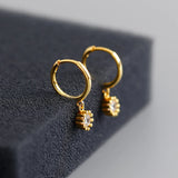 925 Silver Flower Zircon Stone Hoop Earrings for Women