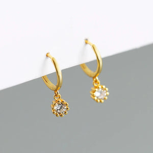 925 Silver Flower Zircon Stone Hoop Earrings for Women
