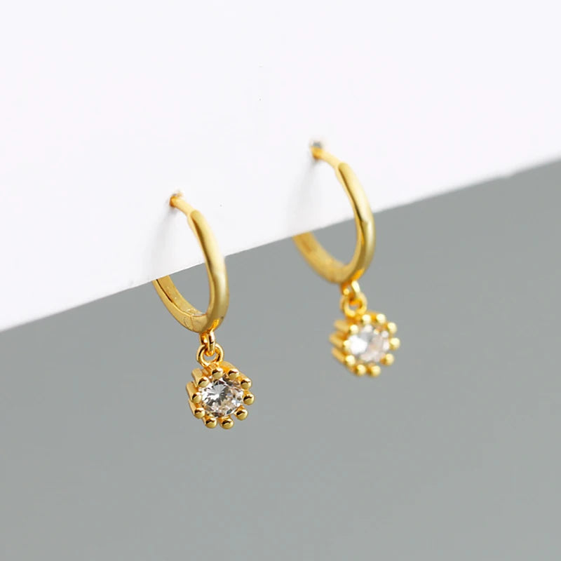 925 Silver Flower Zircon Stone Hoop Earrings for Women