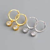 925 Silver Flower Zircon Stone Hoop Earrings for Women