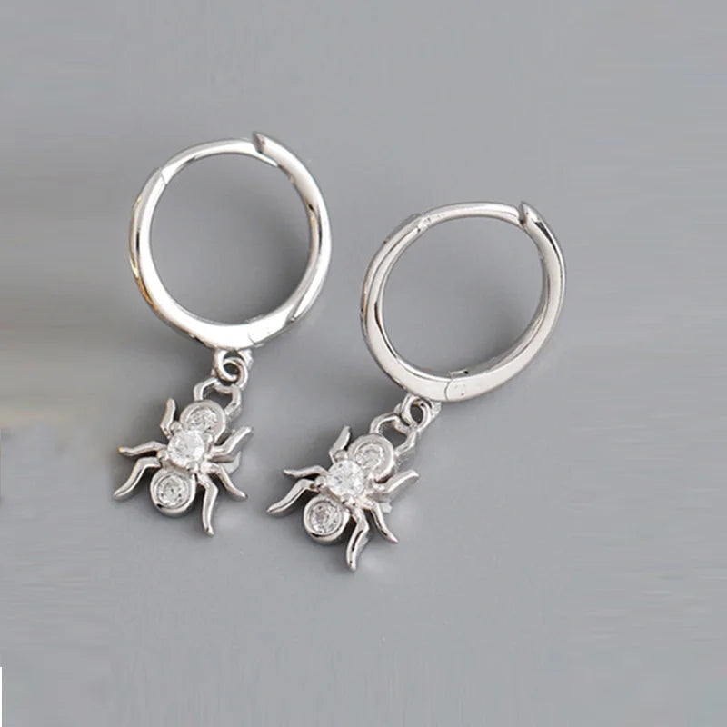 925 Silver Circle Rings Spider Pendant Hoop Earring