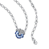 925 Silver Anchor Chain Pansy Flower Pendant Necklace for Women