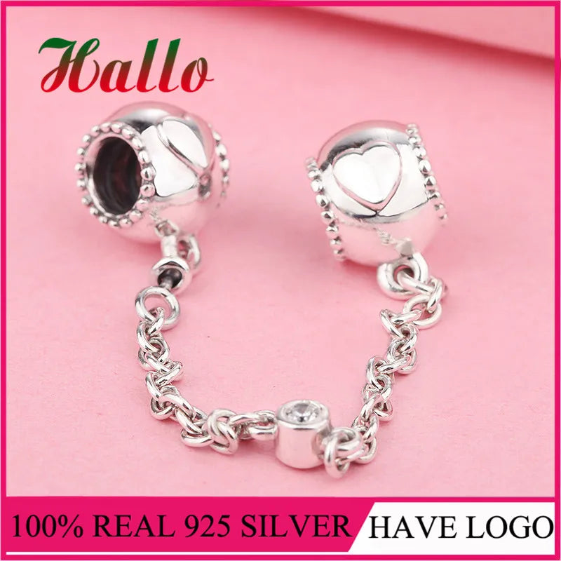 925 Silver CZ Safety Chain Stopper Charms for Bracelets, Fashion Jewelry