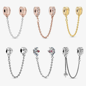 925 Silver Charm Bracelet with Safety Chain Beads