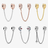 925 Silver Charm Bracelet with Safety Chain Beads