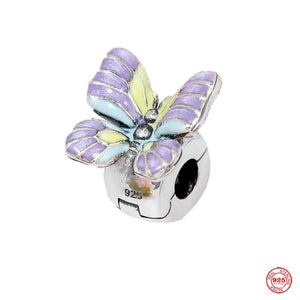 925 Silver Fantasy Purple Charms Future Crayon Dangle Pendant Zircon Clip Bead