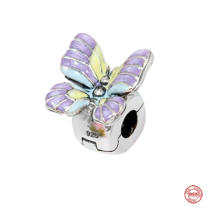 925 Silver Fantasy Purple Charms Future Crayon Dangle Pendant Zircon Clip Bead