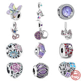 925 Silver Fantasy Purple Charms Future Crayon Dangle Pendant Zircon Clip Bead