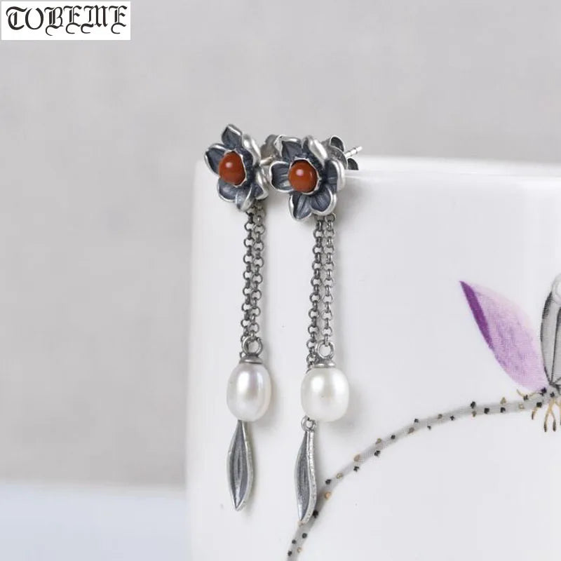 925 Silver Flower Bohemia Earrings 925 Sterling Agate Women Earrings