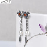 925 Silver Flower Bohemia Earrings 925 Sterling Agate Women Earrings