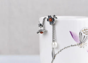 925 Silver Flower Bohemia Earrings 925 Sterling Agate Women Earrings